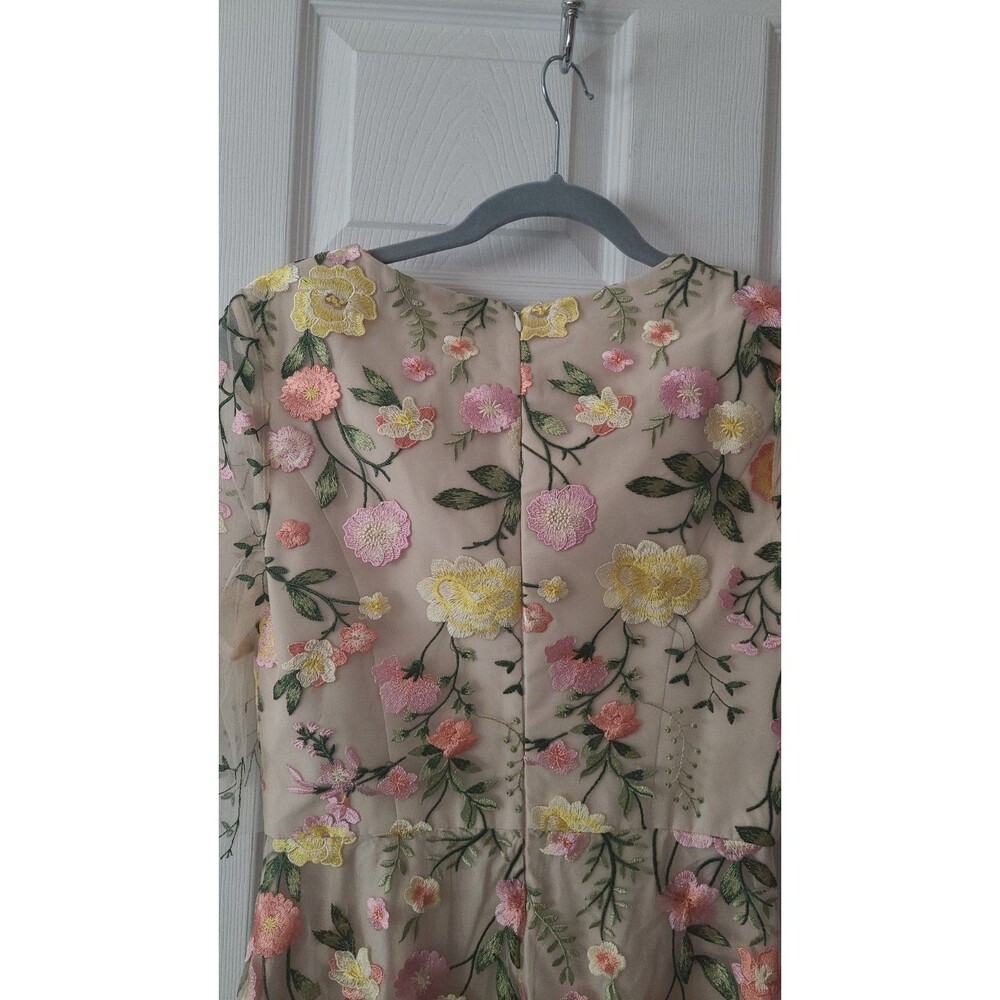 New Bridal Carole Formal Prom Dress Size 4 Beige Floral Embroidered Tulle Maxi - Picture 13 of 15